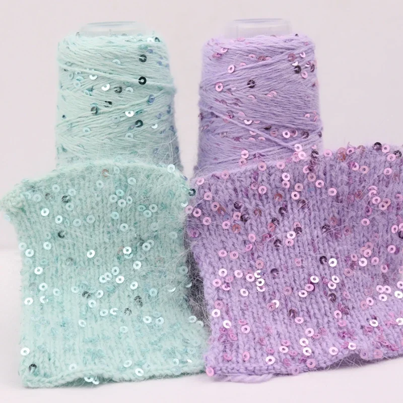 3mm Sequins 300g 600M Plush Angora rabbit hair Yarn пряжа DIY knitting Christmas Sweater Hat Scarf Decoration Wool Yarn - Image 2