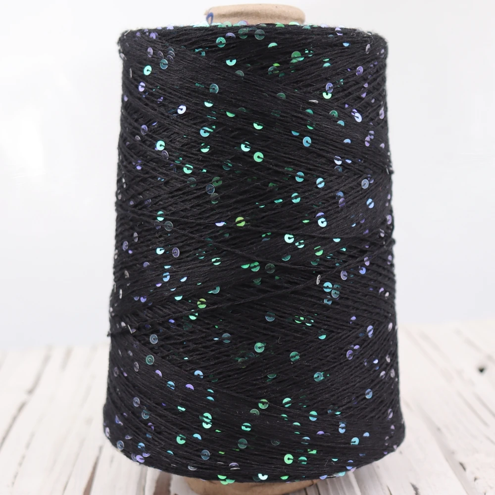 Блэк пряжа 100g 800M 3mm Sequin cotton yarn DIY Knitted decoration Hand crochet KNITTING YARN - Image 4